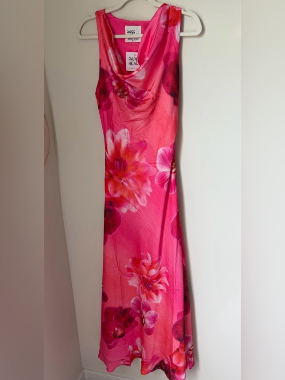 Paper Heart Pink Floral Cowl-Neck Maxi Dress